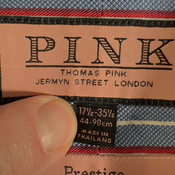Pink Thomas Pink Prestige Button Shirt Men 17.5 35.5 FRENCH CUFF Blue Red Stripe - Picture 2 of 13
